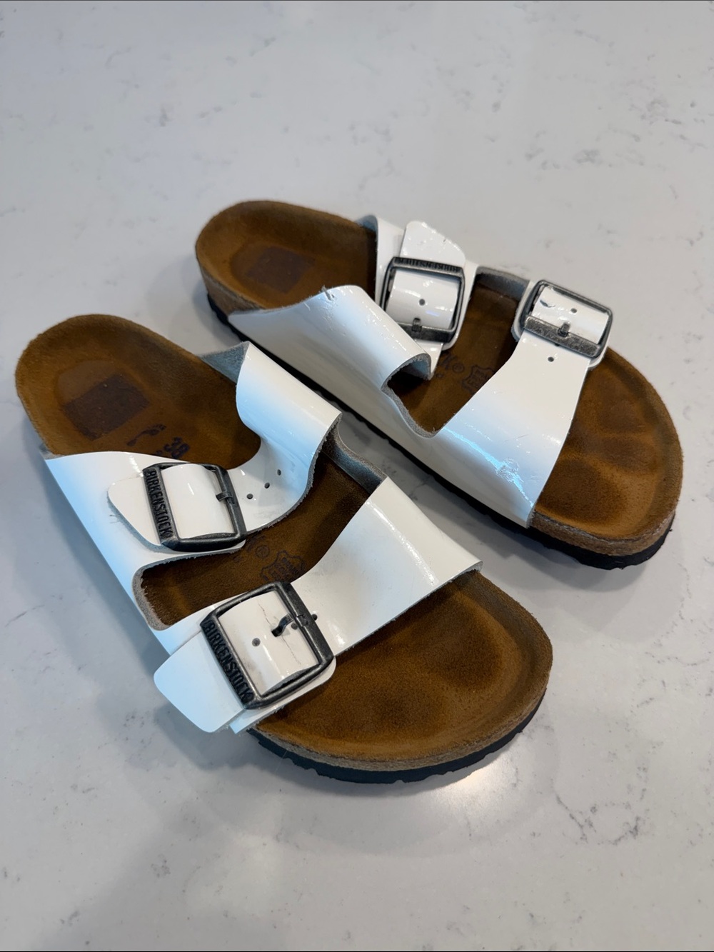 Birkenstock White Double-Buckle Kids Slide Sandals